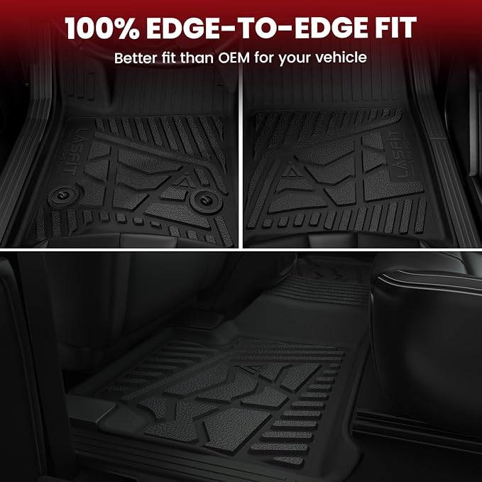 LASFIT Floor Mats 2014-2018 for Chevy Silverado/GMC Sierra 1500, 2015-2019 2500HD 3500 HD, Double Cab Only, 1st Row Bucket Seat, All Weather TPE Custom Fit Car Floor Liners, with Carpet Floor Only