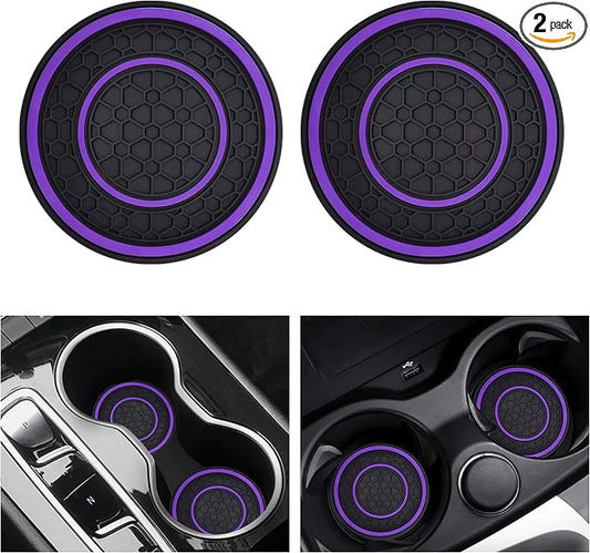 2 PCS Car Cup Holder Coaster,Car Coasters Cup Mats,2.75 Inch Universal Car Cup Coasters,Non-Slip Anti Dust Mats Cup Holder Insert Coaster, Suitable for Most Car Interior (Purple)