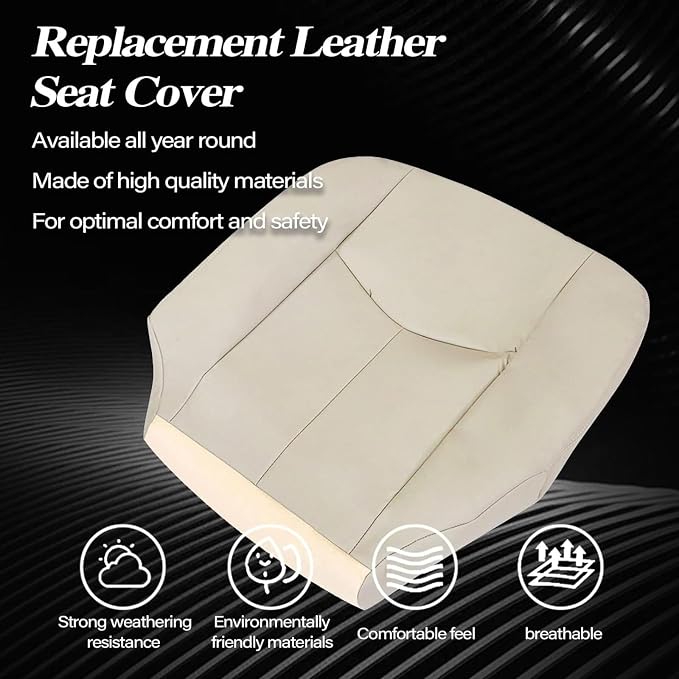 SecosAutoparts Driver & Passenger Bottom & Top Lean Back & Foam Cushion Replacement Leather Seat Cover Tan# 522/ 52i Compatible with Chevy Tahoe Suburban GMC Yukon 1500 2500 2003 2004 2005 2006