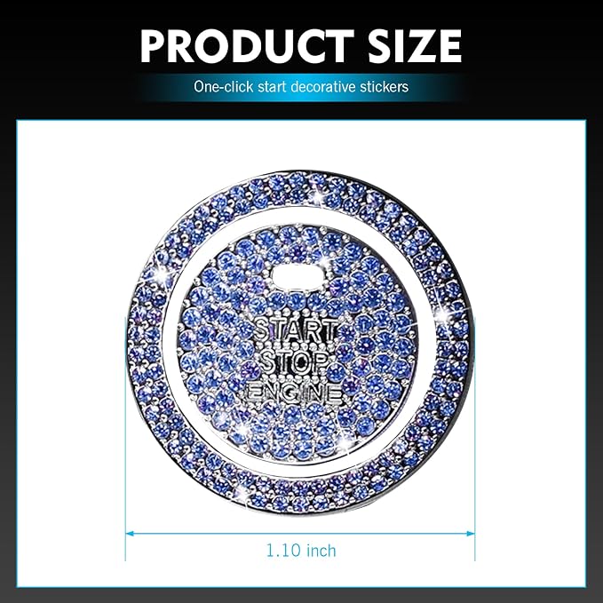 Crystal Rhinestone Car Engine Stop Decoration Ring Sticker, Sparkling Rhinestone Push Start Button Decorative Cover, Bling Interior Accessories for Women, Universal for Most Car (Blue)
