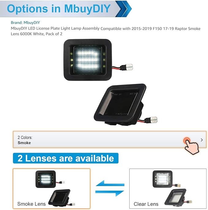 LED License Plate Light Lamp Assembly Compatible with 2015-2020 F150 17-20 Raptor Clear Lens 6000K White, Pack of 2