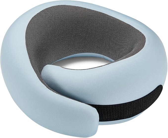 Travel Neck Pillow for Airplanes, 100% Pure Memory Foam Travel Pillow with Ergonomic 360° Support, Travel Essentials for Long Flights, Car, Train and Home, Max Blue