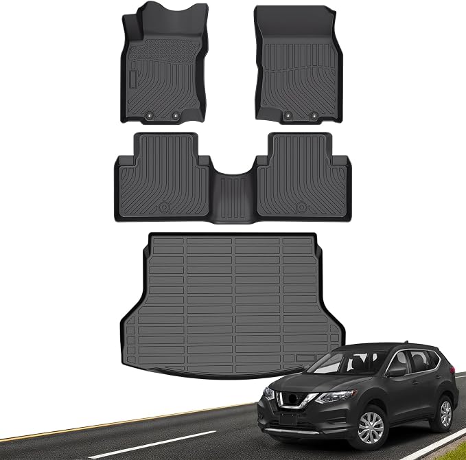 Floor Mats for 2014-2020 Nissan Rogue(Not for Sport/Hybrid/Select/7-Seater) | All Weather TPE Floor Liners Custom Fit Rogue Heavy Duty Car Mats 1st & 2nd & Trunk Mat Accessories Black