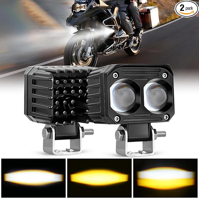 Nilight Motorcycle Driving Lights 2.5 inch White Amber Spot Beam Fog Light LED Pods IP67 Waterproof Auxiliary Offroad Lighting for Motorbike Dirt Bike e-Bike Scooter Snowmobile ATV UTV SUV Truck