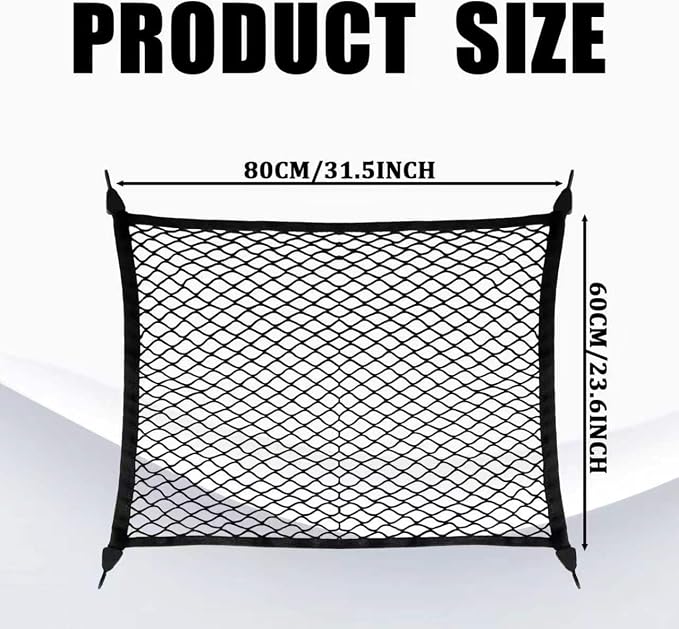 Elastic Cargo Net for SUV Trucks, Ceiling Cargo Net, Adjustable Trunk Mesh Net Organizer 32" X 24" Stretch to 63"X43" with Hooks, Universal Car Rear Trunk Bed Netting Storage Accessories（Black）