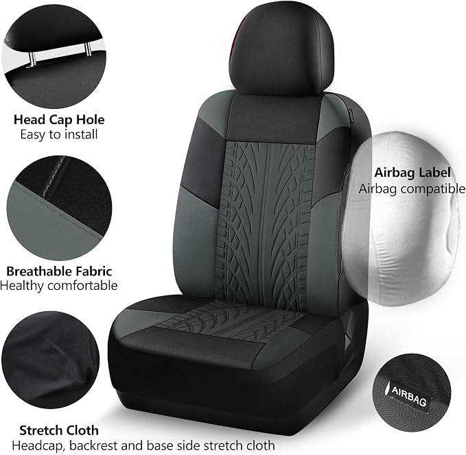 HChengkikz Emboss Seat Covers, Premium Cloth Car Seat Cover Full Sets, Washable Car Seat Covers,Breathable, Airbag Compatible Universal Fit for Cars,Sedan,Truck,SUV(Full Set,Black Darkgray 815) | Breathable, Airbag compatible, Easy to Install, Universa...