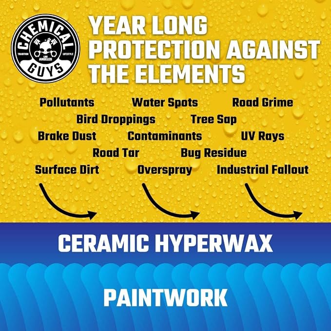 Chemical Guys, HydroSlick Intense Gloss Ceramic Coating HyperWax, 16 oz | Ceramic wax lays down high gloss and a hydrophobic, water-beading layer on paint, glass and trim, easy on and off