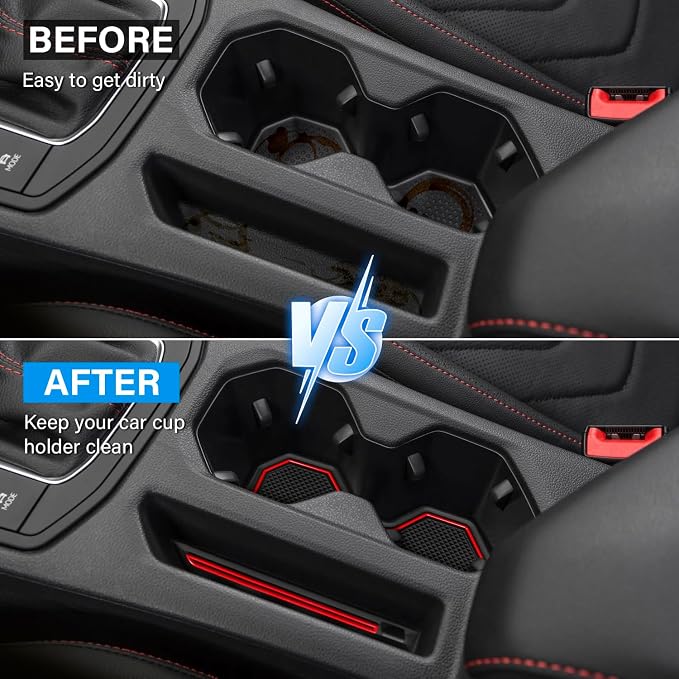 for Jetta Accessories 2026 2025 2024-2019 Cup Holder Protector Inserts Liners Mat Pad Anti Dust Coasters Non-Slip Mat Car Interior Decoration (Red Trim,4pcs/Set)