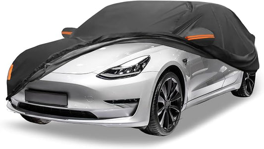 ACROPIX Car Cover Waterproof All Weather Full Exterior Cover Rain Hail Sun Protector Car Cover Black Fit for Tesla Model 3 2017-2024 with Door Zipper - Pack of 1