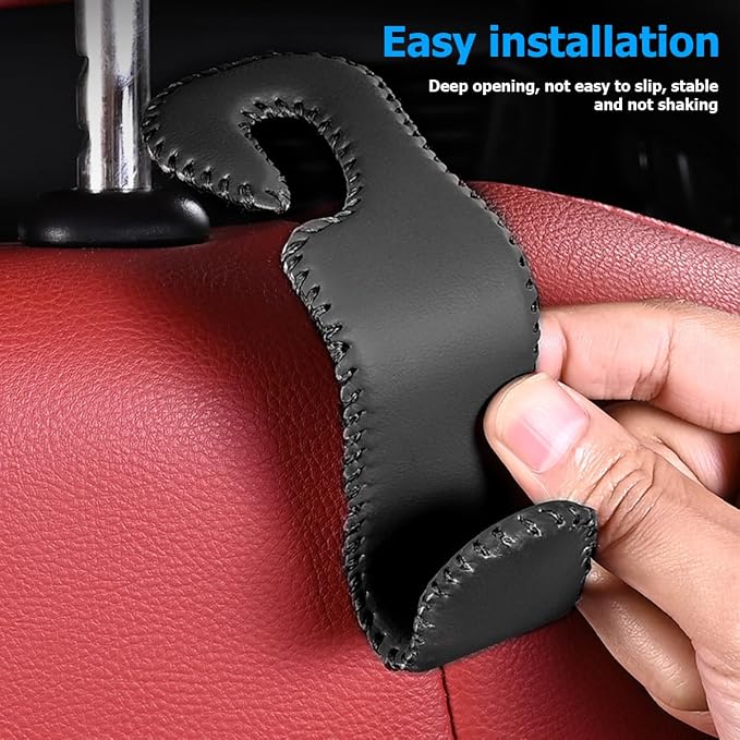 Zpana Car Headrest Hooks, 2PCS Leather U-Shaped Vehicle Purse Storage Hanging Holder for Purses Bags Coats, Automotive Seat Back Storage Organizer Hanger Accessories, Universal Fit (Wine Red)