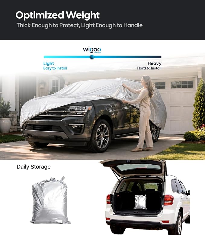 Wigoo Car Cover Compatible with Ford Expedition 2017-2026, Custom Fit Waterproof All Weather Outdoor Indoor Full SUV Cover, Windproof Sun UV Rain Snow Dust Protection, Door Zipper, Reflective Strips