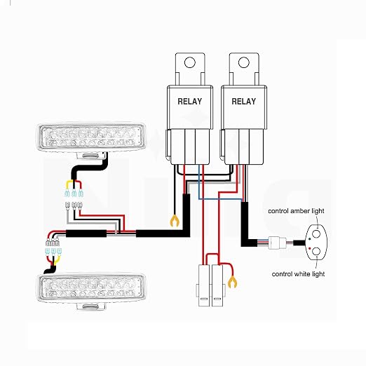 Nilight 10031W Amber White Dual Color Light Bar Wiring Harness Kit 16AWG with 12V Relay 15A Inline Blade Fuse Push Button Switch for Offroad Driving Light, 2 Leads