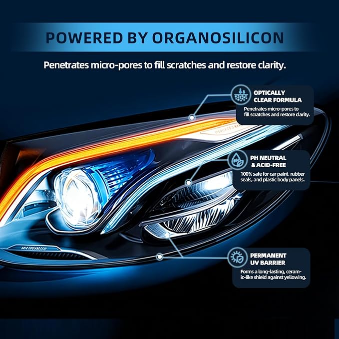 Headlight Restoration Kit, Car Headlight Cleaner & Polish, Oxidation & Yellowing Remover, DIY Coating Solution, 6 fl. oz