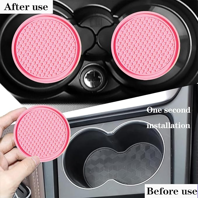 4 PCS Car Cup Holder Inserts, Anti Slip PVC Honeycomb Waterproof Fixed Tea Coasters, Universal for Vehicle Interior Cup Mats (Pink)