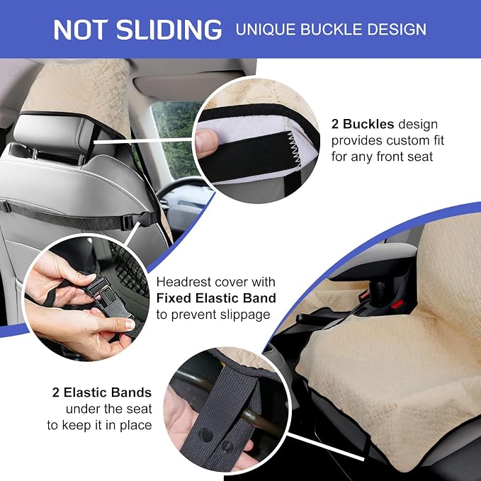 INFANZIA Waterproof Sweat Towel Seat Cover, Premium Car Seat Towel Protector for Trucks SUV Jeep, Universal Non-Slip Bucket Seat Covers for Post Gym Workout, Running, Swimming, Beach (Beige, 2Pcs)