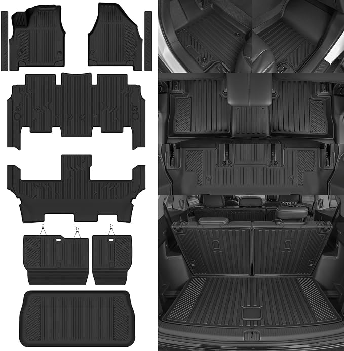 Custom Fit Floor Mats for 2017-2026 Chrysler Pacifica Hybrid 7 Seats(Include PHEV, Not for Gas/Pinnacle), All Weather TPE Floor Liners & Trunk Mat & Backrest Mats & Door Sill Guard, Accessories