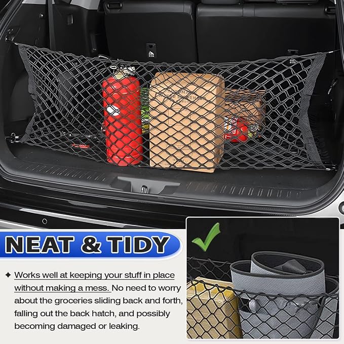 Karltys Envelope Style Cargo Net for Nissan Pathfinder 2022-2024 2025 2026, Highly Elastic Pathfinder Rear Trunk Cargo Net, Heavy Duty Nylon Mesh Storage Netting Organizer with Durable Hooks