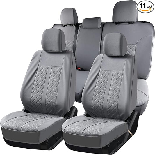 Truckiipa Full Set Leather Seat Covers Fit for Toyota Tacoma Full Coverage Waterproof Seat Covers Cushion Protector Fit for 2016-2023 Toyota Tacoma Double Crew Cab, Full Set, Gray
