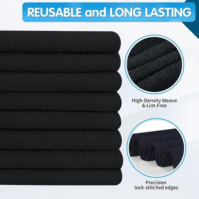 FIXSMITH Black Microfiber Cleaning Cloth -Pack of 50, Highly Absorbent Cleaning Rags, 16"X12" All Purpose Cleaning Towels for Housekeeping, Kitchen, Car, Lint Free and Reusable Microfiber Towels