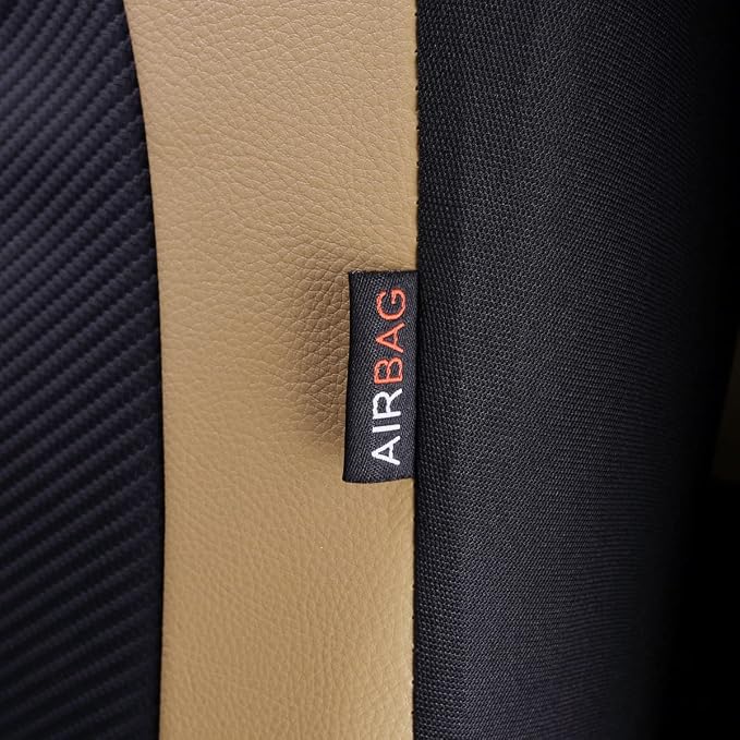 Flying Banner car seat Covers Protects Water Proof Faux Leather Carbon Fiber Front and Rear Bench (Black Beige, Full Set - 8PCS)