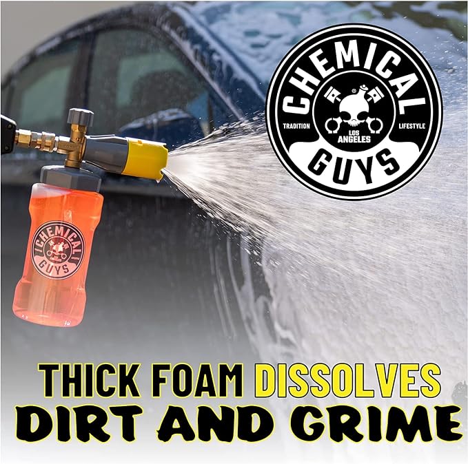 Chemical Guys, Big Mouth Max Foam Cannon for Pressure Washers, 34 oz Bottle | Thick clinging shaving-cream foam, wide-mouth fill, adjustable nozzle and stainless fittings for cars and home