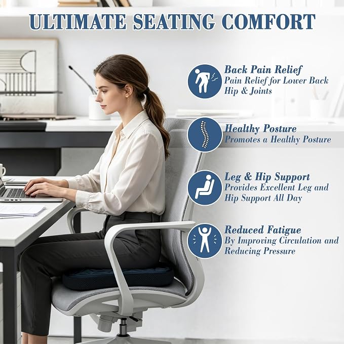 Cooling Gel Enhanced Memory Foam Seat Cushion, Desk Chair Seat Cushion, Office Chair Cushions, Foldable Portable, Back Sciatica Coccyx Tailbone Pain Relief, Driving Car Airplane Wheelchair Bleachers