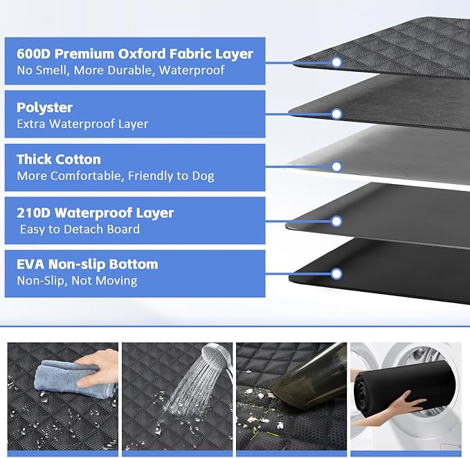 JSTHT Dog Car Seat Cover for Back Seat Pet Cover, Black 52"x48" | Waterproof Car Bench Seat Cover Protector, Nonslip Scratchproof Durable Soft Seat Cover for Car, Truck, & SUV, Universal Size