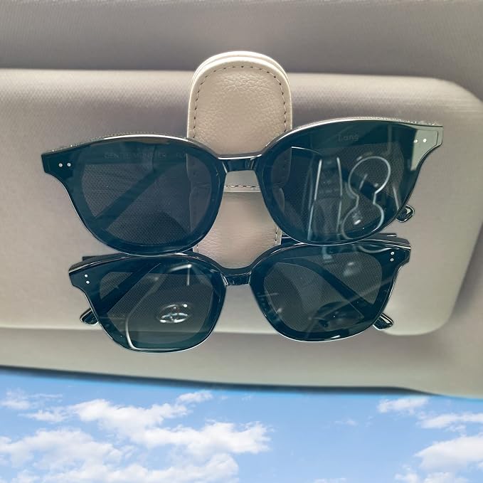 Visonx Sunglass Holder for Car Visor Clip, Magnetic Leather Eyeglass Hanger Clip for Car, Square Car Visor Accessories (White)