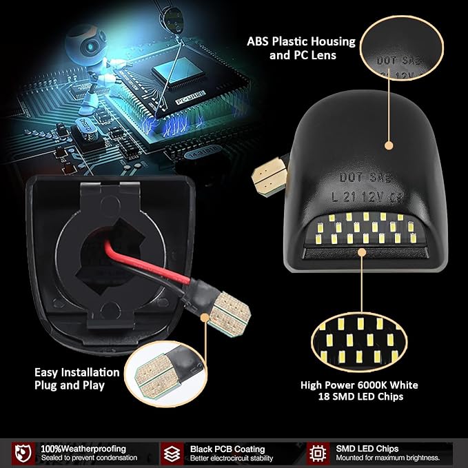 D-Lumina LED License Plate Lights Assembly Compatible with 1999-2013 Chevy Silverado GMC Sierra 1500 2500 3500 HD Suburban Tahoe Cadillac Escalade EXT Yukon XL, Rear Plate Lamp 6000K White 2-Pieces
