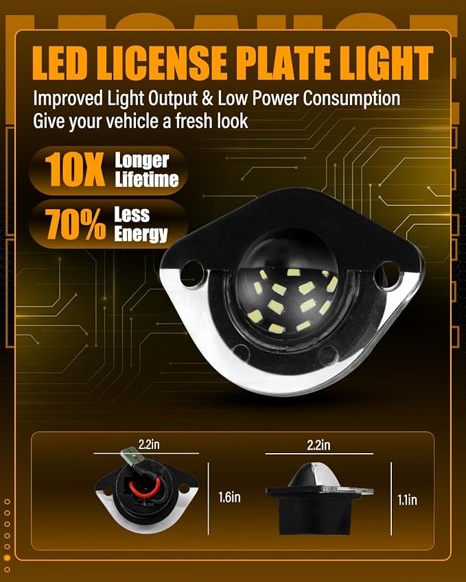 LESAUCE LED License Plate Light For 1994-2004 Ford Mustang, 6000K White, Tag Lamp Assembly Replacement, Pack of 2