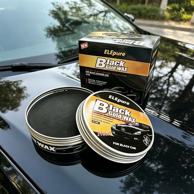 Black Gold Car Wax with Pad Solid Auto Carnauba Cars Polish Cleaner Waxing | for Gloss Shine, Paint Ceramics Coating Repair Scratch & UV Protection for Black Cars 210g with Free Waxing Sponge, 7.41oz