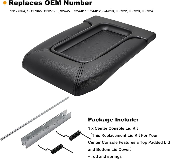 NHILES Center Console Lid Compatible with 1999-2007 Silverado Sierra | Fits 1999-2007 Avalanche Suburban Yukon Tahoe, Replaces OEM 19127364 19127365 19127366, Leather Cover, Black