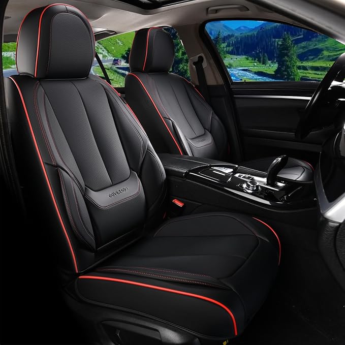 Coverado Car Seat Covers, Seat Covers for Cars, Waterproof Leather Auto Seat Protectors, Leather Car Seat Cushion, Car Interiors Accessories Universal Fit for Most Cars