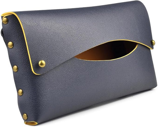 Car Tissue Holder, Tissue Case for Sun Visor, PU Leather Backseat Napkin Holder with Clips (Navy Blue)