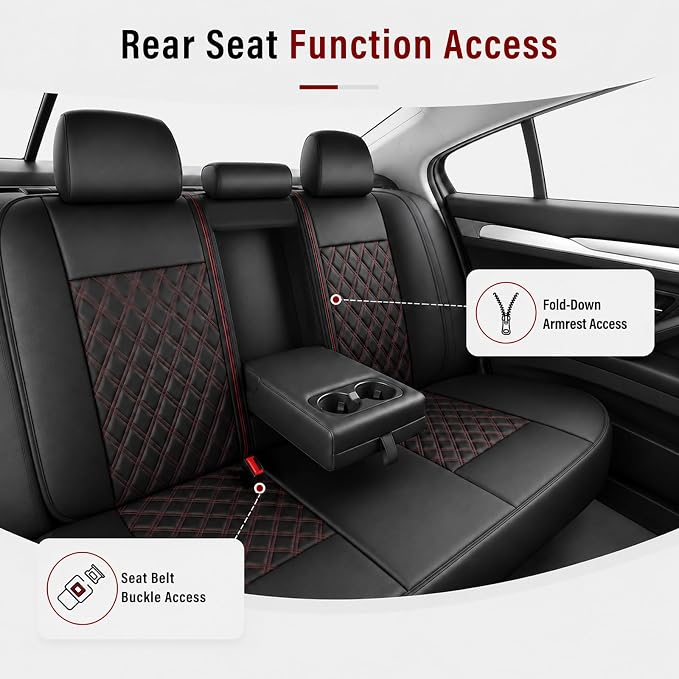 HChengkikz Car Seat Cover, Waterproof Nappa Leather (Black + Red) | Breathable, Airbag compatible, Easy to Install, Universal Fit for Most Cars, Sedans, SUVs, Vans, Trucks