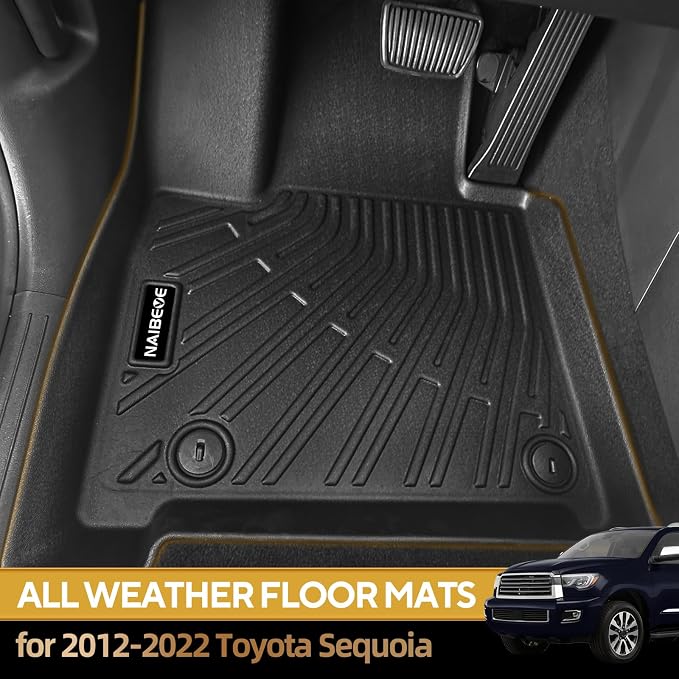 Naibeve Floor Mats for 2012-2022 Toyota Sequoia 2nd Row Bench Seat | All Weather Custom Fit Floor Mats, Cargo Mat, Backrest Mats, Not for Bucket Seats Interior Protector accessories