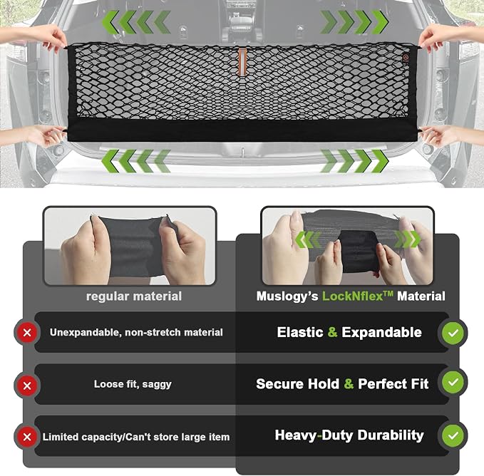 Muslogy for Maverick Cargo Mesh Net Accessories Stretchable Trunk Organizer Cargo Elastic Mesh Bed Net with Hooks Compatible with Ford Maverick XL XLT 2022 2023 2024 2025