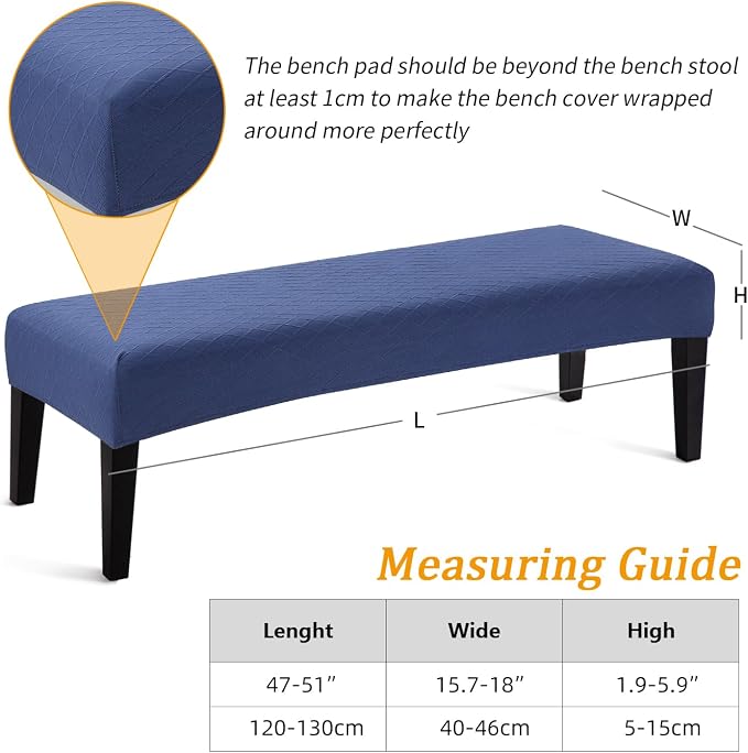 Fuloon Waterproof Dining Bench Cover, Removable Slipcover Washable Seat Protector for Living Room, Bedroom, Kitchen (Navy Blue)