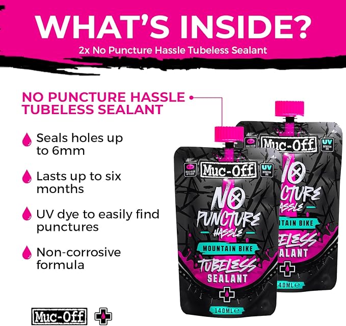 Muc-Off No Puncture Hassle Tubeless Sealant - Advanced Bicycle Tyre Sealant with UV Tracer Dye That Seals Tears and Holes Up to 6mm