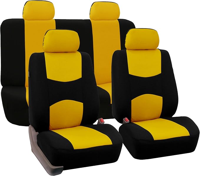 FH Group Car Seat Covers Full Set Cloth - Universal Fit Automotive Seat Covers, Low Back Front Seat Covers, Solid Back Seat Cover, Washable Car Seat Cover for SUV, Sedan and Van Yellow
