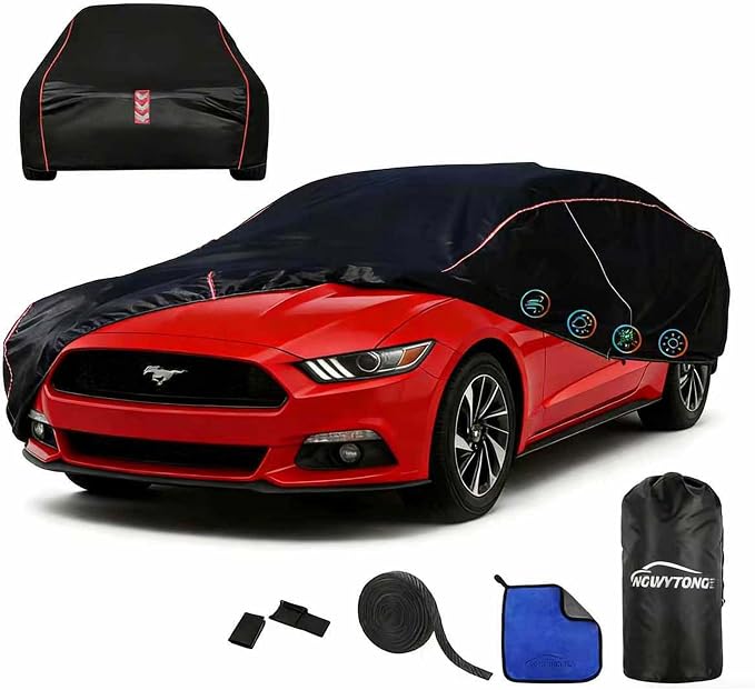 Car Cover Waterproof All Weather 8-Point Fastening for Ford Mustang 1994-25 | All-Around Wind-Resistant Fastening, 120s Quick Setup, 600D Oxford Fabric, All-Weather Protection