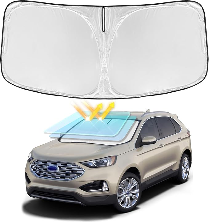 for Ford Edge 2015-2024 Windshield Sun Shade - 4 Layers Car Sunshade | Front Windows Shade Cover Custom Fit Edge Sun Visor 250T Retractable Shade Blocks UV Rays Car Accessories