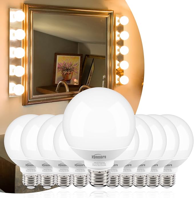 Honesorn Bathroom Light Bulbs 10 Pack, 60 Watt Equivalent, 2700K Warm White Globe Light Bulbs for Vanity Mirror, G25 LED Bulb E26 Base, Round Light Bulb CRI85+, 500LM, 120V, Non-dimmable, 10 Pack
