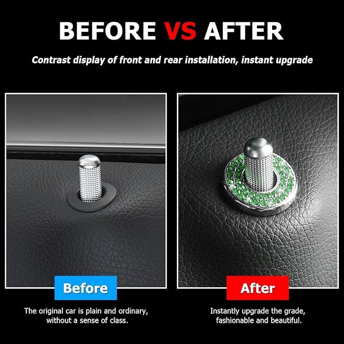 4PCS Bling Inner Car Door Lock Cover Stickers, Rhinestones Pull Rod Bolt Decorations, Crystal Auto Decals for Women Girls, Sparkly Car Door Lock Pin Caps for C Class C200L GLC260 C260L