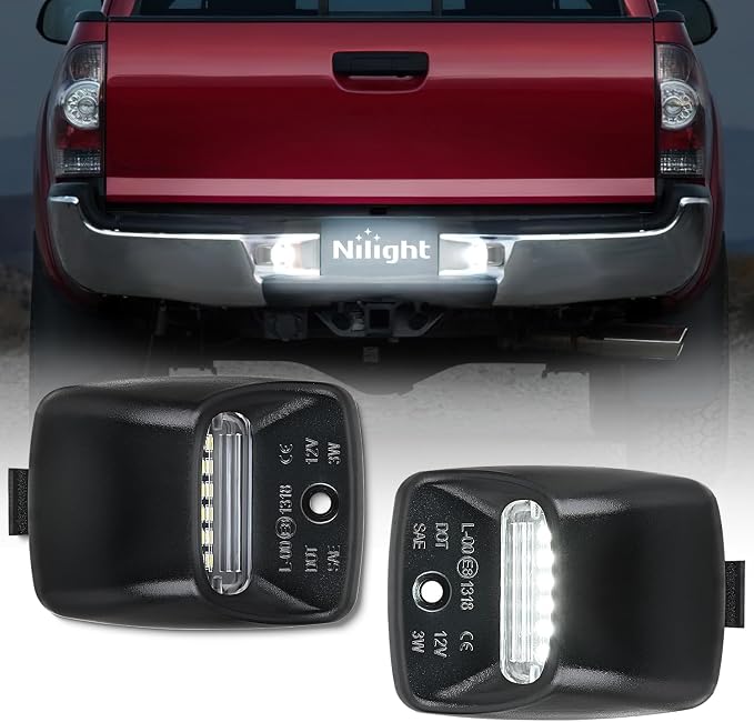 Nilight License Plate Lights Compatible with 2005 2006 2007 2008 2009 2010 2011 2012 2013 2014 2015 Toyota Tacoma 2000-2013 Tundra Black Housing 6000K White 2PCS Pack
