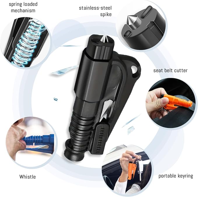8 Pcs Car Window Breaker Tool Keychain,3 in 1 Glass Breaker Seatbelt Cutter | Emergency Window Punch Car Escape Tool Applicable to All Cars, Car Accessories
