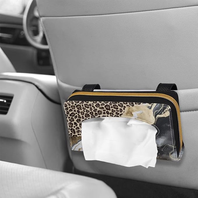 Leopard Marble Car Standard Tissue Holder Rectangular Sun Visor Napkin, Mask Dispenser Car Interior Accessories Sturdy Mask Holder