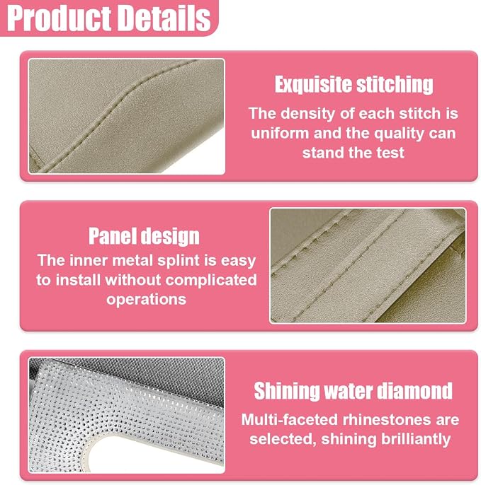 Bling Car Sun Visor Tissue Box Holder, PU Leather Auto Paper Towel Cover, Glitter Crystal Rhinestone Napkin Holder, Car Decoration Accessories for Women (Beige/White)