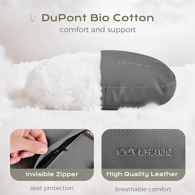 Coverado Car Headrest Pillow Soft Memory Foam Car Neck Support Pillow with Adjustable Strap, Relax Head Muscles Relieve Driving Fatigue, Breathable & Removable Cover