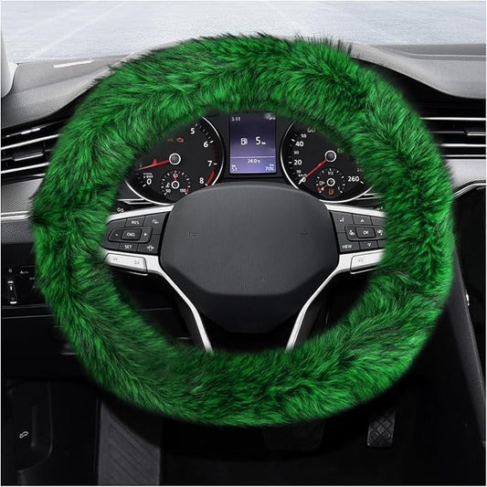 Fluffy Steering Wheel Cover, 15 Inch Anti-Slip Microfiber Plush Fuzzy Steering Wheel Cover, Winter Warm Elastic Fuzzy Steering Wheel Covers for Women and Men, Car Accessories (Green)